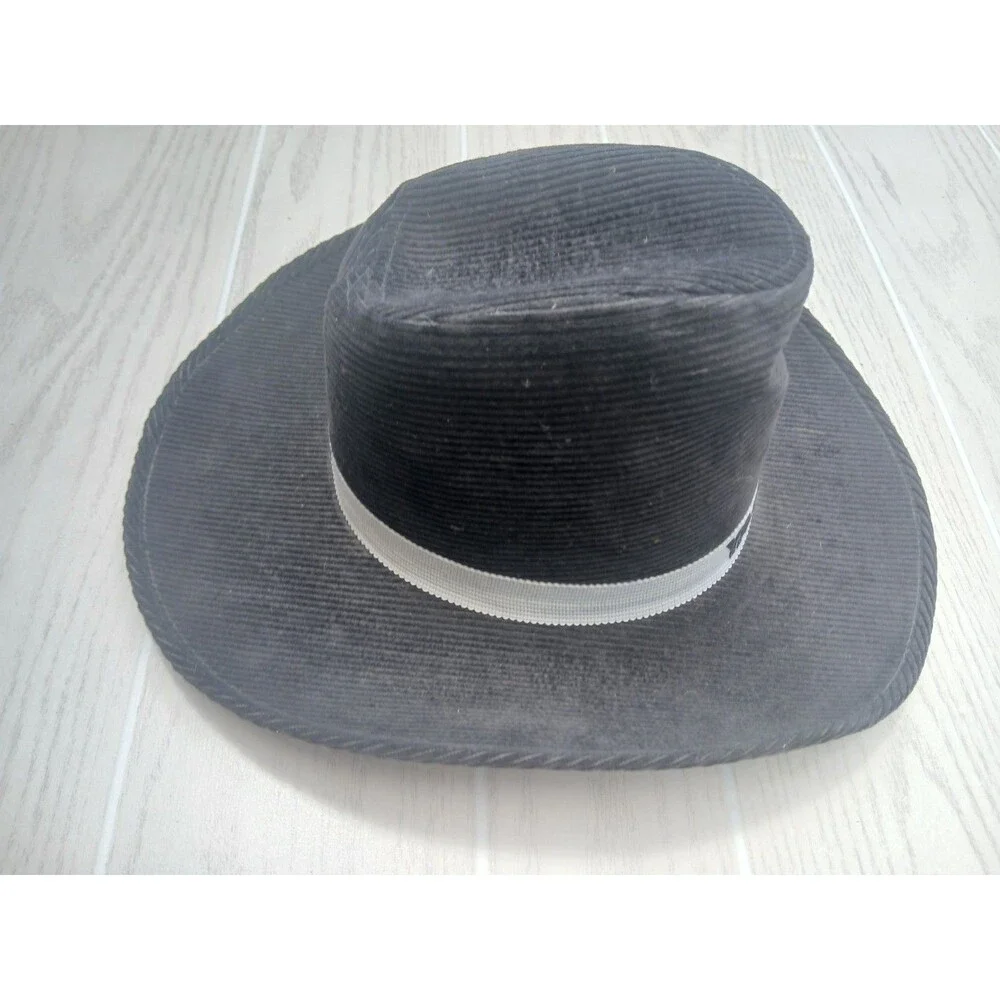 Vintage Yamaha Black Corduroy Cowboy Hat Feather Band- Size Small